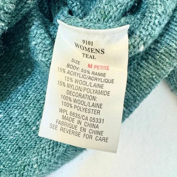 VTG Woolrich Teal Ramie Wool Blend Quarter Zip Sweater Womens Medium Petite 9101 - Picture 5 of 6